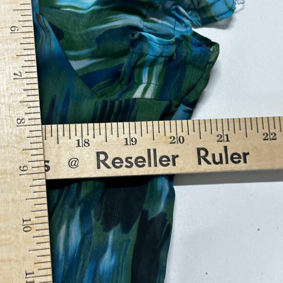 ANA A New Approach Women Babydoll Tunic Top Size L Green Blue Sheer Flowy FLAW - Picture 7 of 11